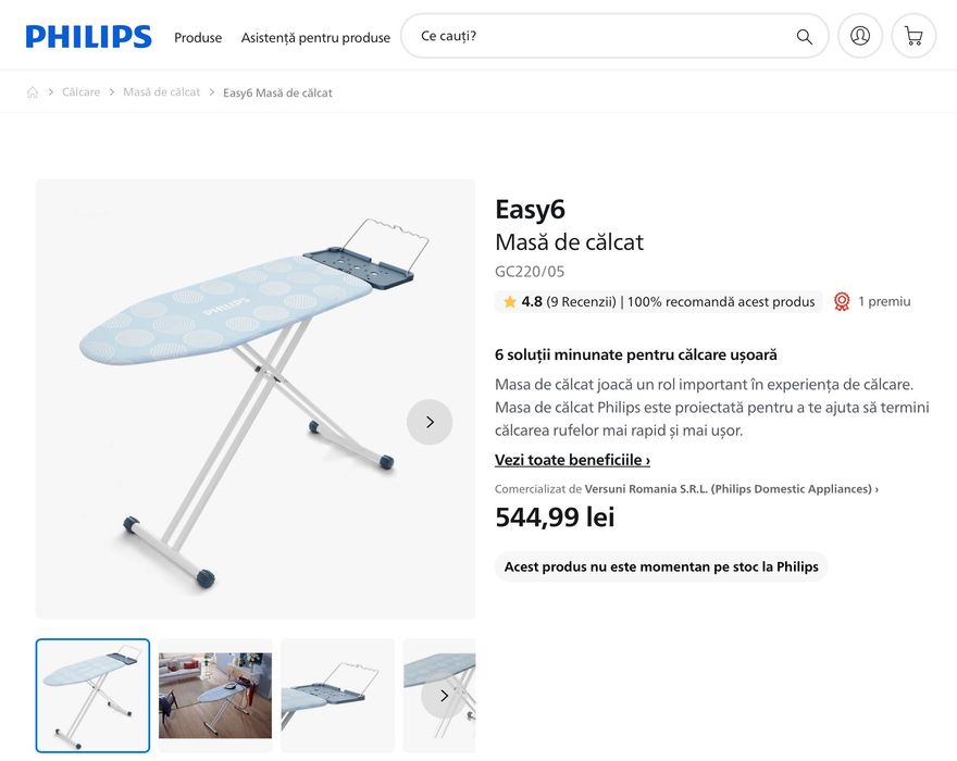 PHILIPS Easy6 - masa de calcat - dimensiuni XL - 120 x 45 cm - suport