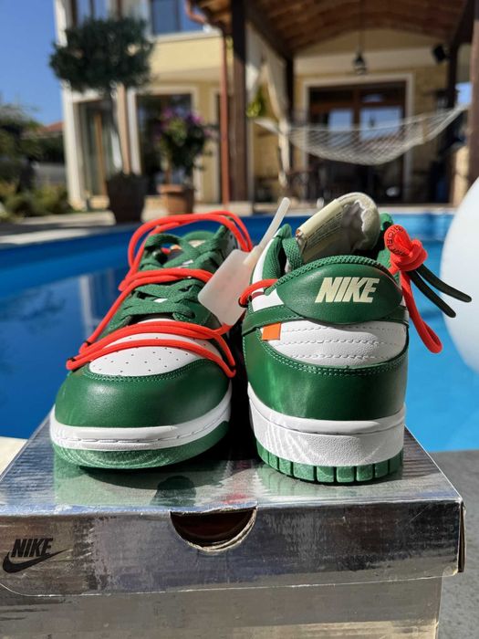 Nike Dunk Low Off-White Pine Green Кецове 45 EUR + Кутия