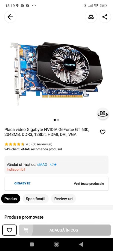 Placa video Gigabyte NVIDIA GeForce GT 630