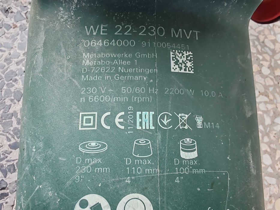 Metabo WE 22-230 MVT, 2200 W, 230 мм - електрически ъглошлайф