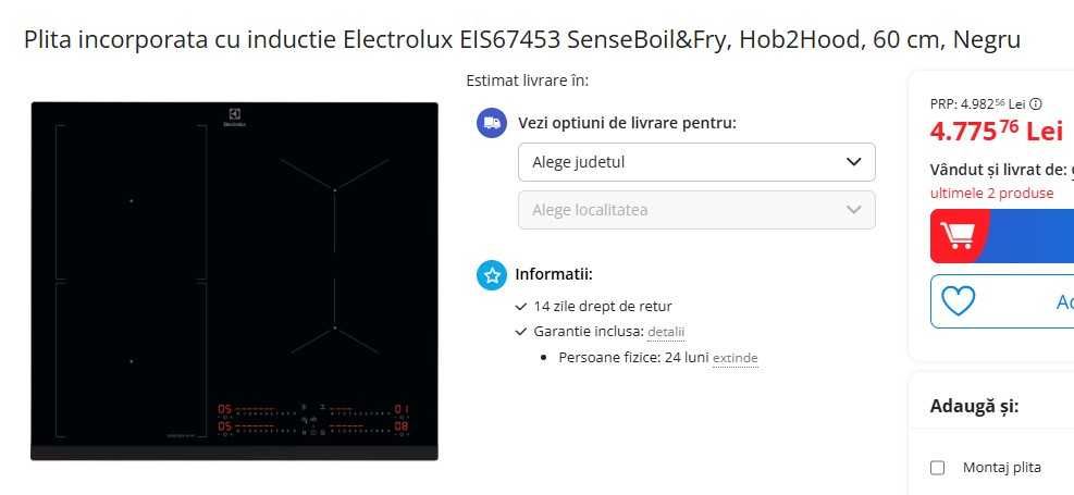 Plita inductie incorporabila Electrolux sigilat EIS67453, 60CM