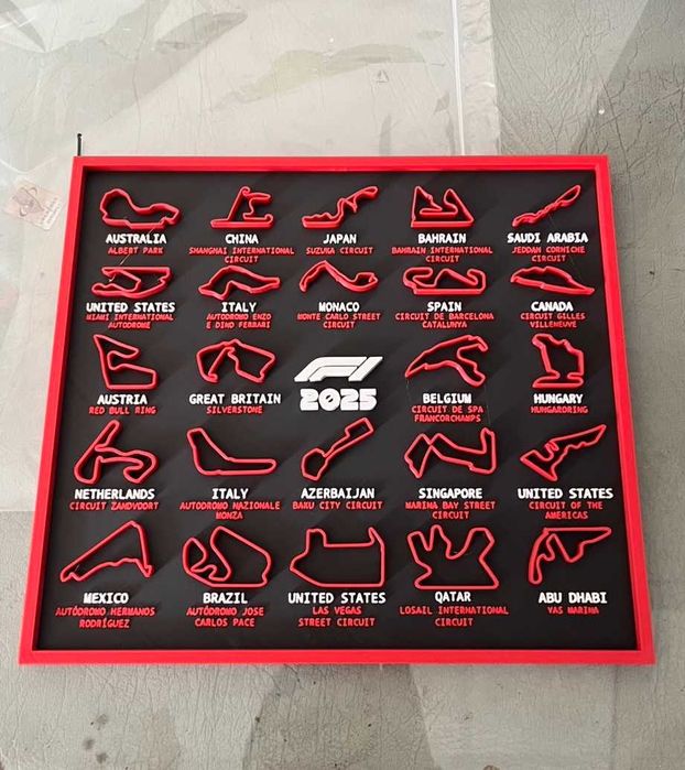 Tablou circuite Formula 1 – Sezon 2025, printat 3D
