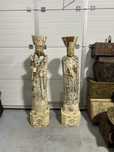 Doua statueta chinezesti din lemn, imbracate in os