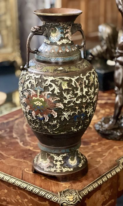 Pereche Vaze antice cloisonné - bronz emailat