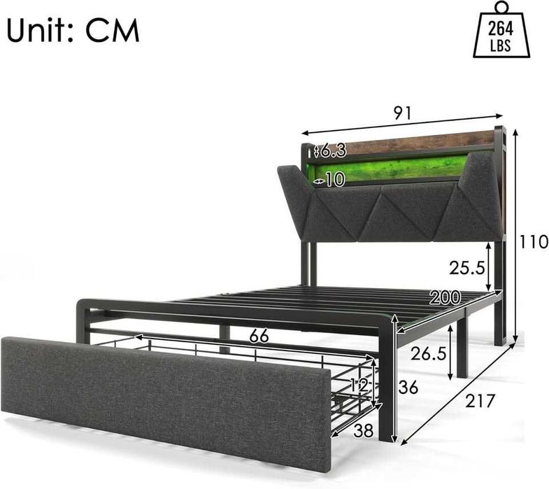 Pat tapițat Ymkua 90 x 200 (WF321250AAG)