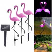 Соларна градинска лампа – комплект от 3 броя фламинго