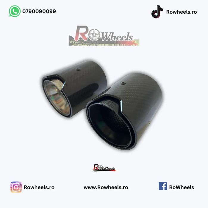 Ornamente tobe Tips carbon Akrapovic la bucata black glos sport duble BMW AUDI PORSCHE X5 X6 F10 G30 F30 G20 Mercedes X3 X4 universale auto Instalare ușoară (Plug n play)