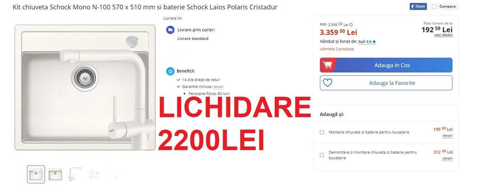 Chiuveta + Baterie Schock PREMIUM NOU-LICHIDARE STOC REDUCERE40%50%60%