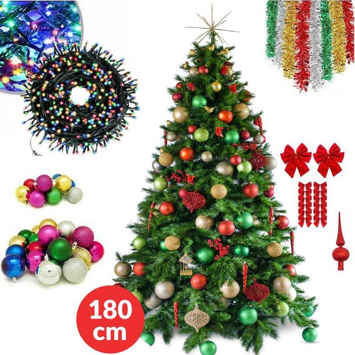 Brad Artificial 180 Cm,suport metalic + Decoratiuni multiple +Luminite