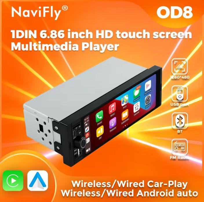 Мултимедия NaviFly OD8 1 Din MP5 Player Car Radio Wireless Carplay