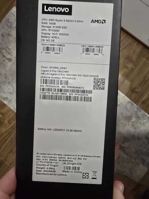 Laptop gaming Lenovo legion 5 pro rtx3060