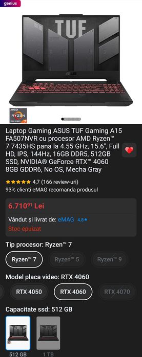 Laptop gaming: ASUS TUF A15 FA507NVR