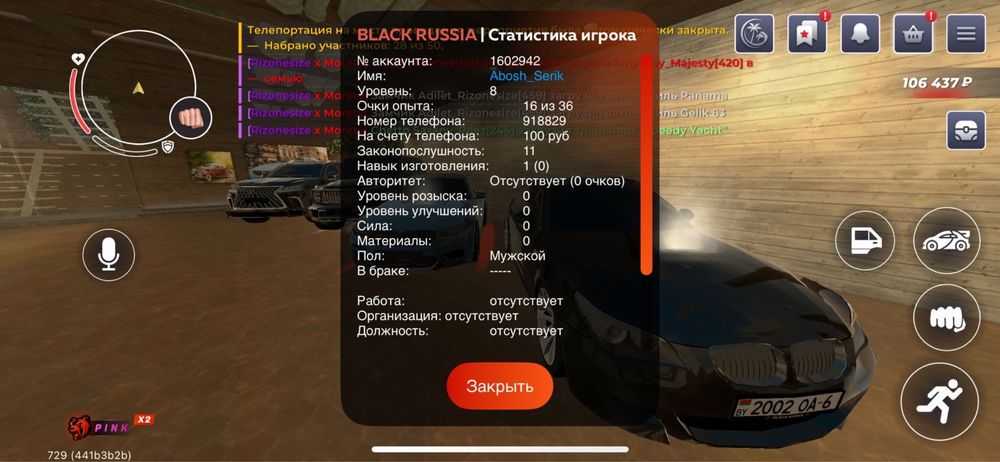 Продам акк бр нету интереса к игре имущка есть автопарк есть серв пинк