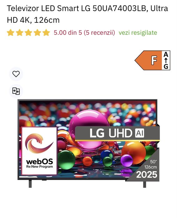 SIGILAT Televizor LG 126cm 50UA74003LB