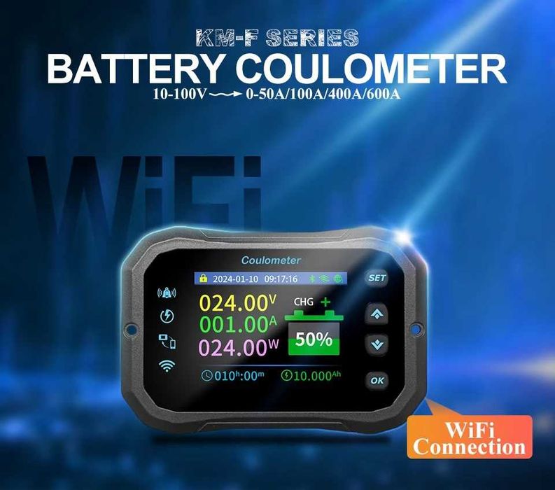 WiFi Coulomb Meter 400A Volt-Ah Indicator Capacitate Baterie Li-Ion
