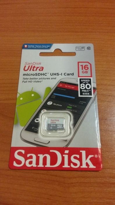 Card 16GB microSDHC SanDisk Ultra clasa 10 80MB/s