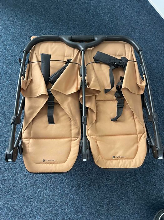 Carucior de gemeni 2 in 1 cu landouri EURO CART DOBLO, 0 luni+, Camel