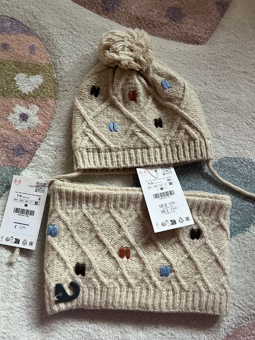 Детски шал и шапка ZARA нови с етикет рамер 1-3