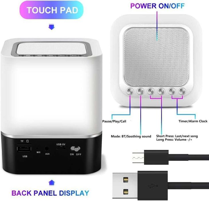 Нова Портативна Лампа с Bluetooth Говорител и Будилник Подарък дом