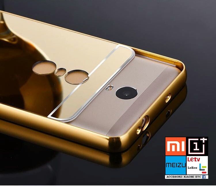 Husa/Bumper+capac spate Xiaomi Redmi Note 2, 3. Efect aluminiu+oglinda