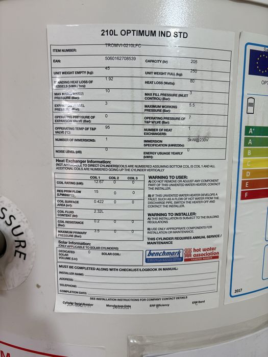 Boiler indirect apa calda 205L pentru centrale termice