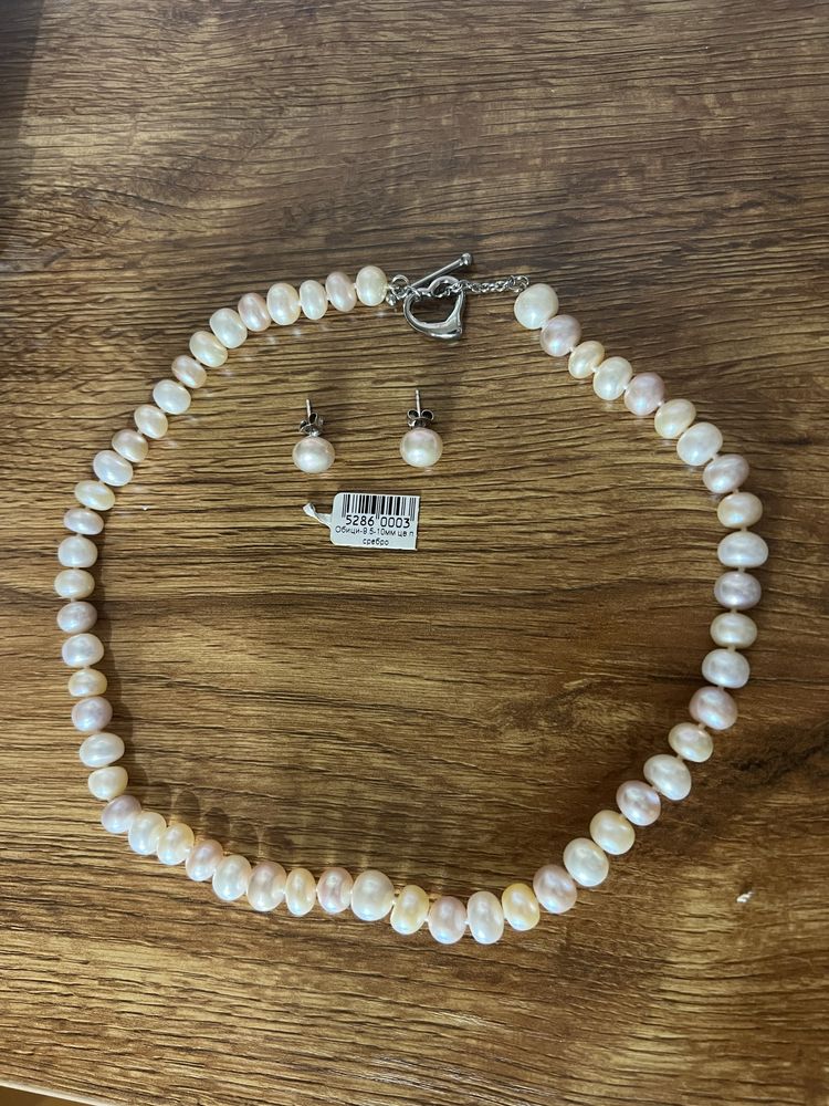 Yuno Pearls колие с обици - розови перли и сребро