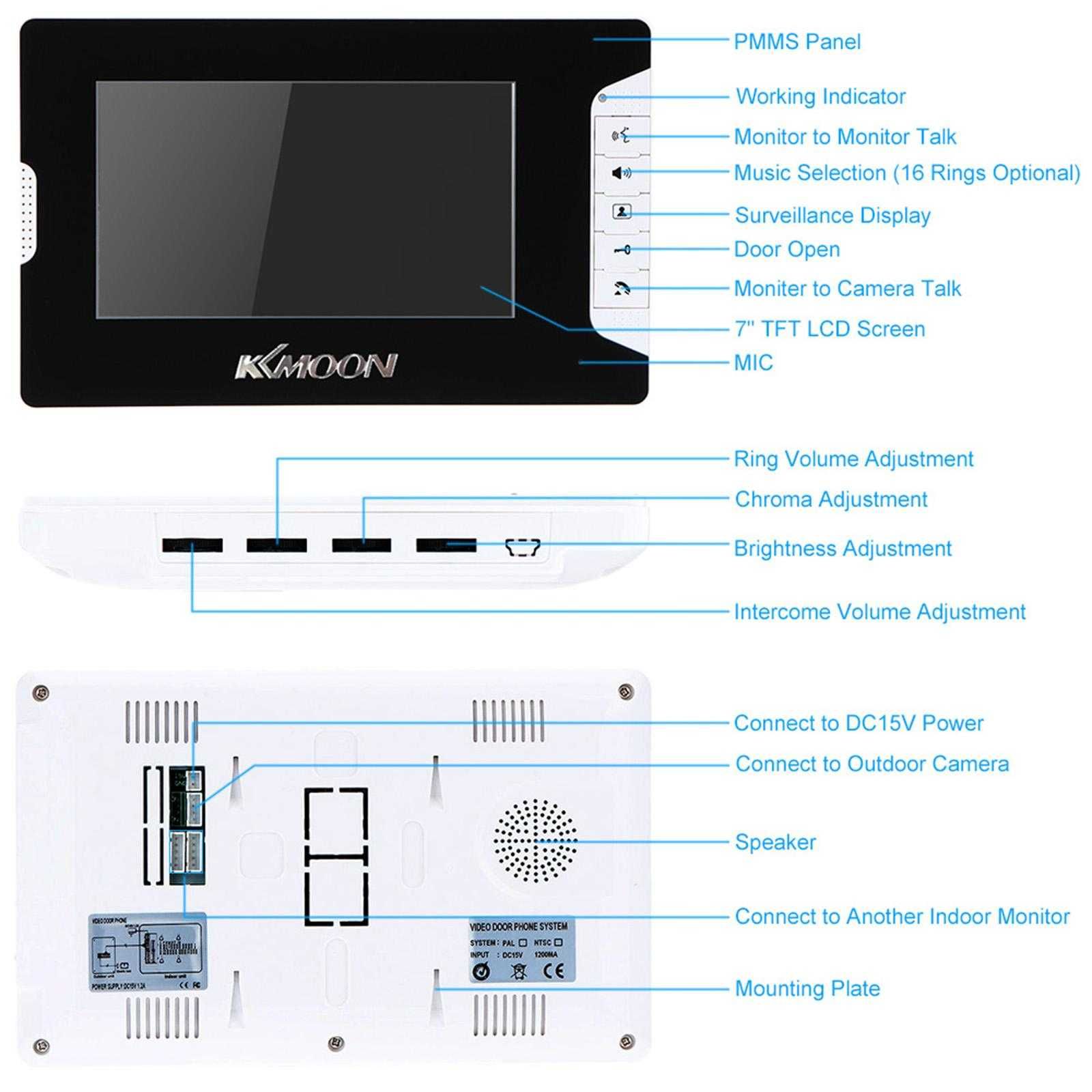 Видео звънец с голям 7’’Color TFT LCD екран KKMOON Video Doorbell