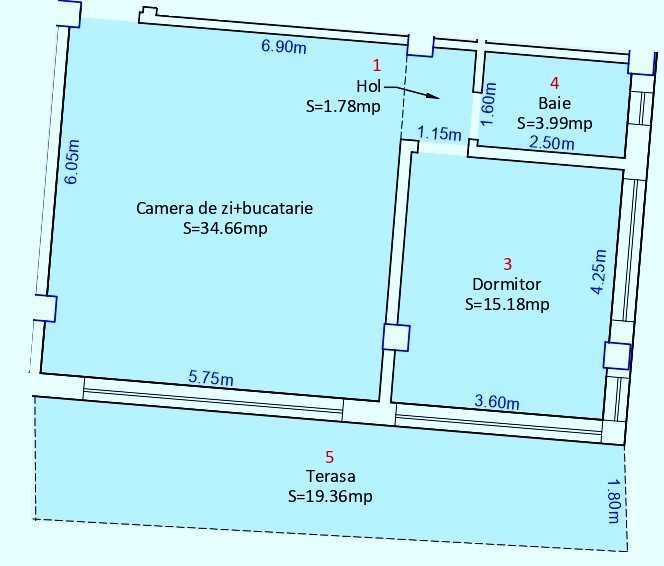 Proprietar - Apartament finisat 2 camere cu terasa mare. Doamna Stanca