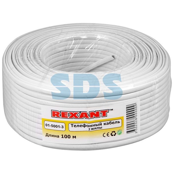 Rexant Телефонный кабель ШТЛП 2 жилы ССА,белый,100м .