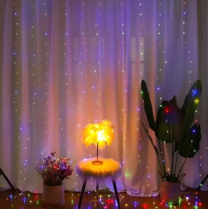 Коледни LED лампички завеса – 3x2м, дистанционно и USB с 8 програми