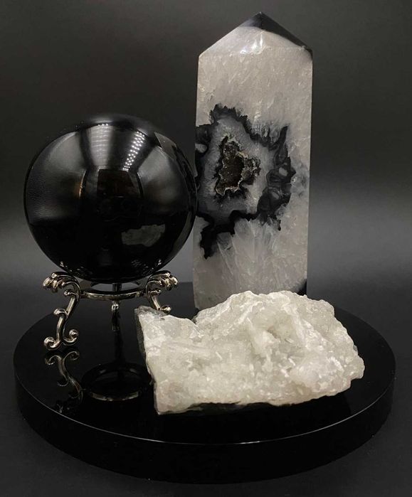 Decor Cristale - Agat Negru&Obsidian&Apofilit - Set Cristale