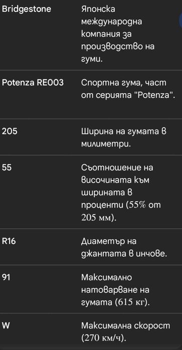 Bridgestone Potenza RE003 205/55/R16
