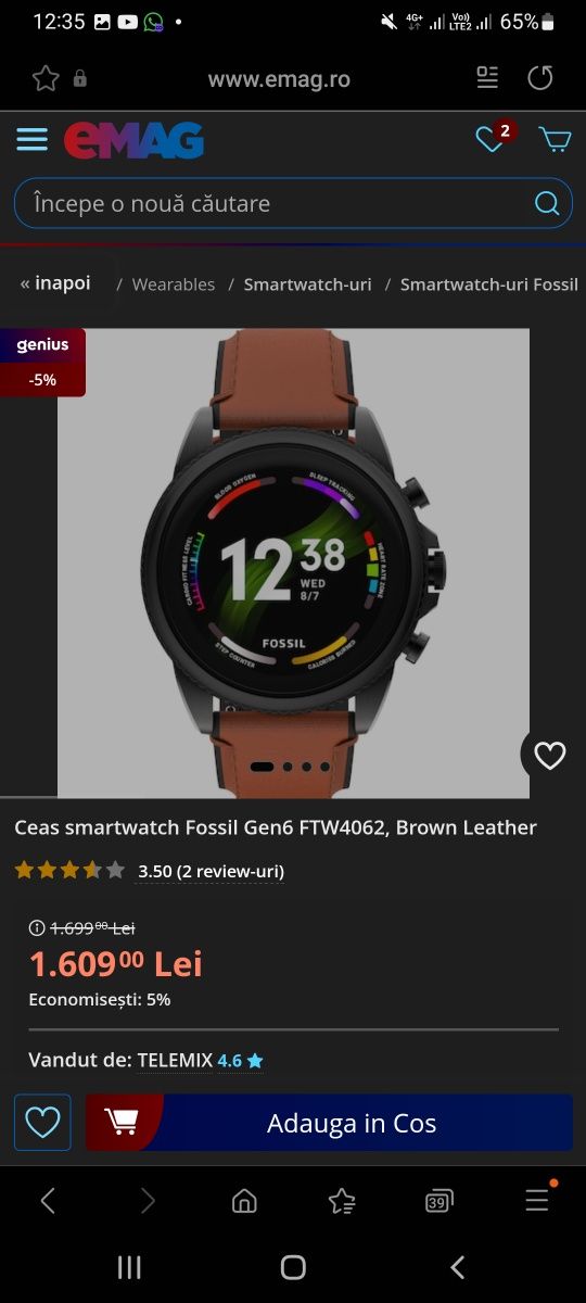 Vând Smartwatch Fossil GEN 6 FTW4062 SIGILAT !!!
