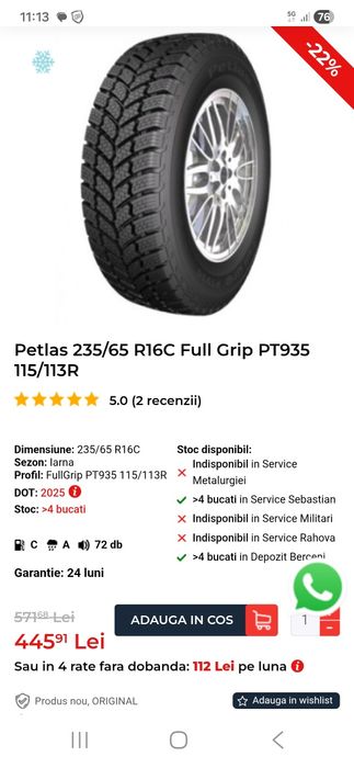 2 anvelope noi iarna 235/65r16 C Petlas dot  2025 Montaj Gratuit