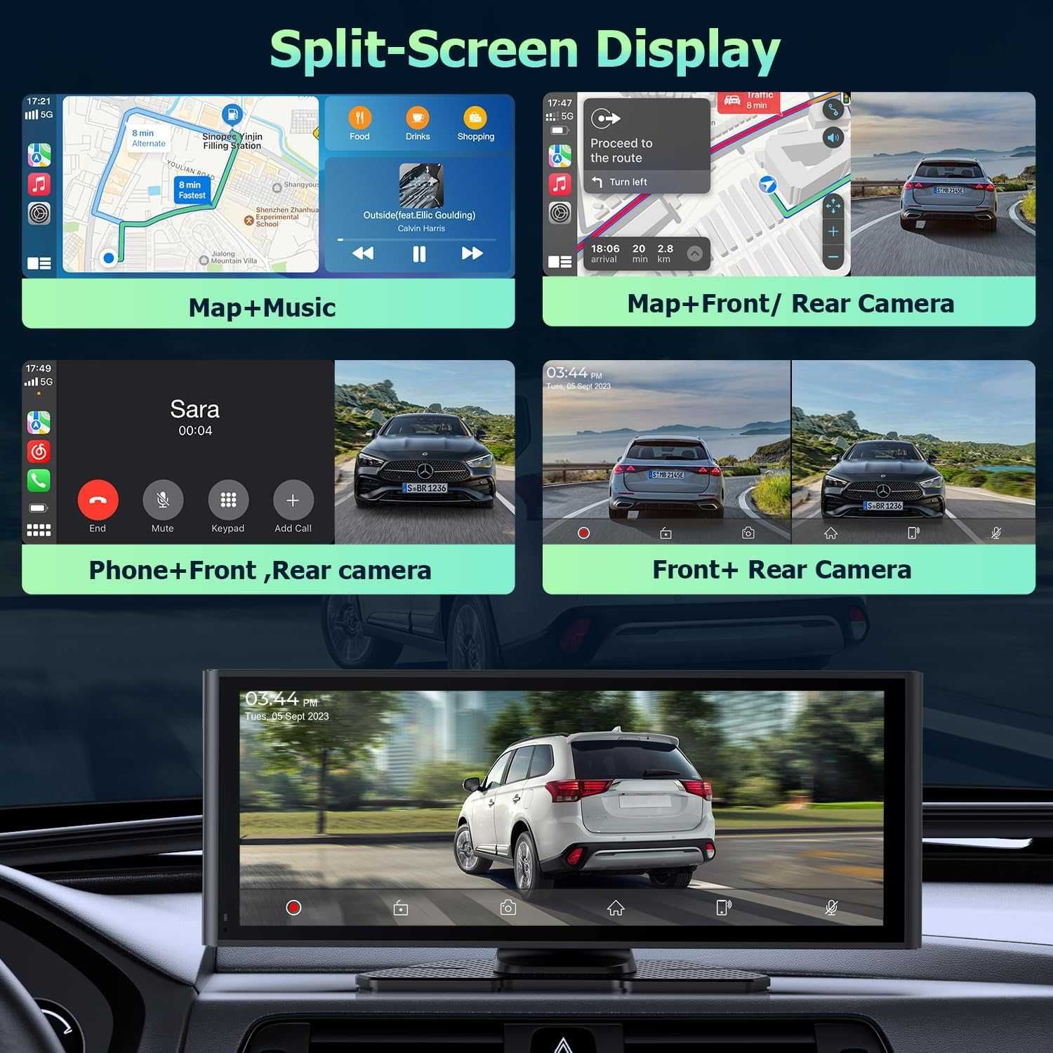Carplay за кола 9.3'' IPS сензорен екран, с 4K HD Dash Cam+1080P задна