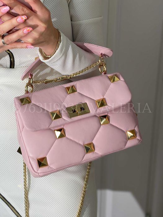 Geanta Valentino - Roz Pal roman Stud Piele Medie