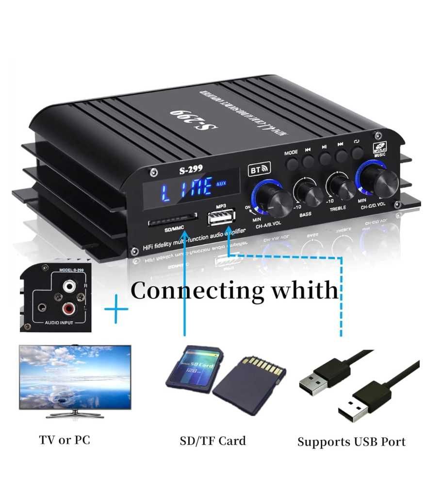 Amplificator cu 4.1 canale, Bluetooth 5.0 pentru boxe de acasă 40W x 4
