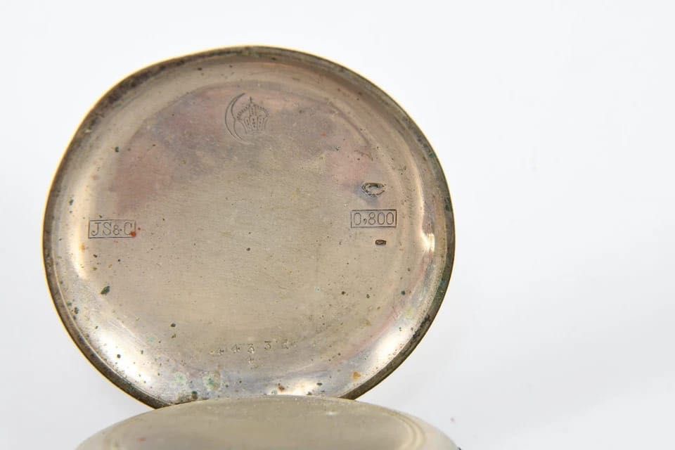 Ceas vechi de buzunar din argint JS&C defect