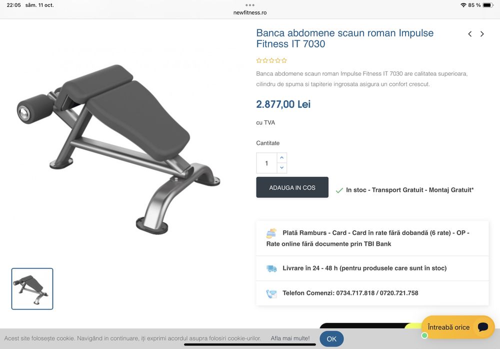 Banca reglabila pentru abdomen IT 7013 Impulse Fitness