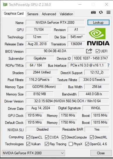 Placa video Gigabyte RTX 2080 GAMING OC, 8 GB GDDR6, 256 Bit
