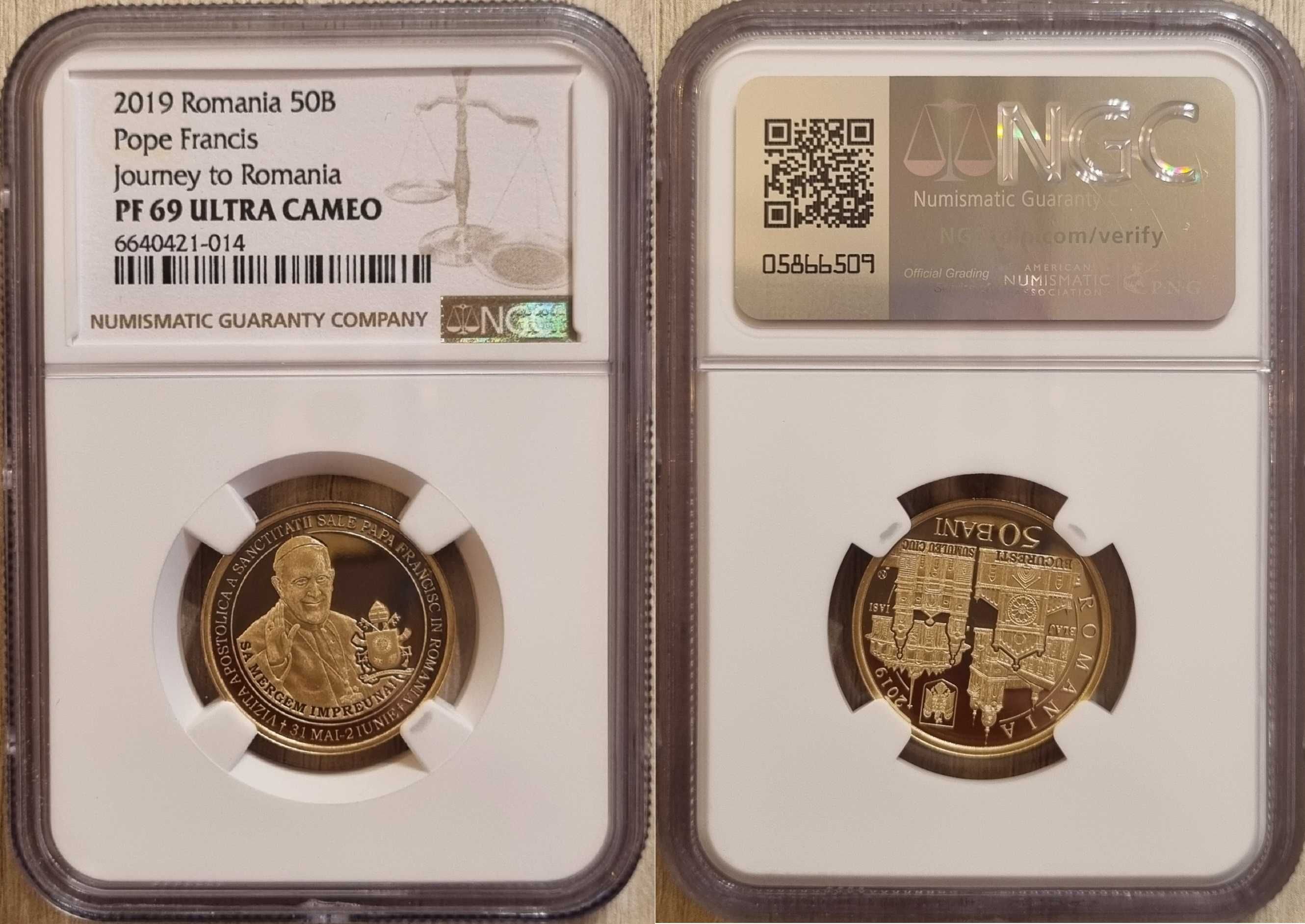 Moneda BNR 50 bani proof, Papa Francisc, gradata NGC PF 69