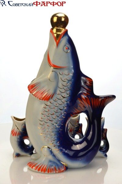 Графин-штоф и стопки-рыбки «Семейство карпов», Украина, Городница
