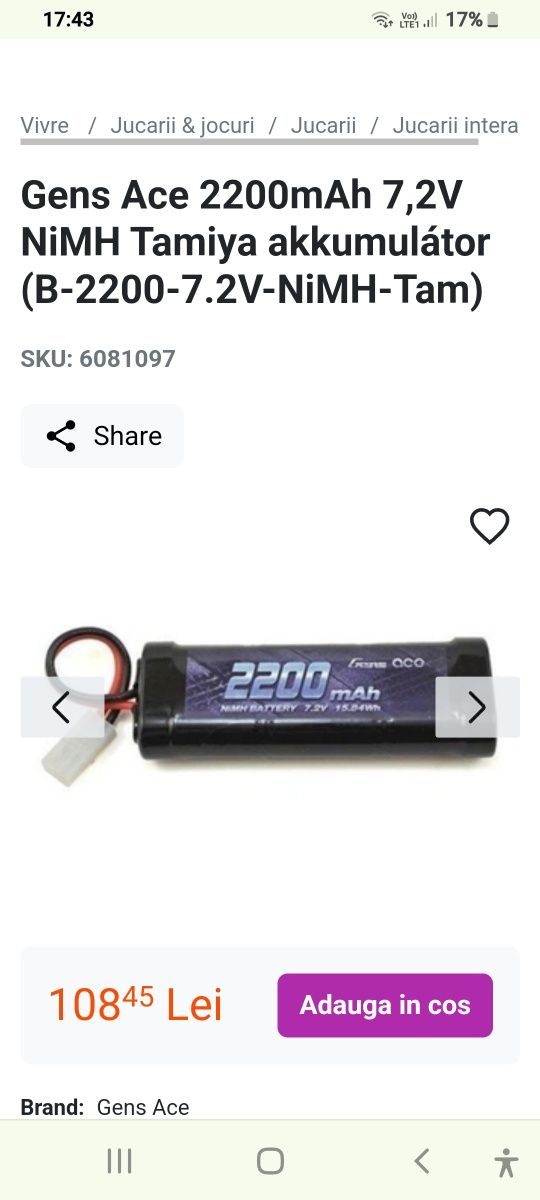 Acumulator Masinute RC 2200 mAh 7.2v