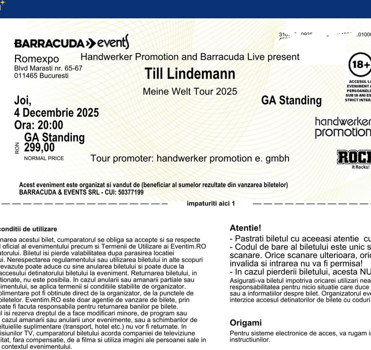 Bilet GA Lindemann Romexpo 2025