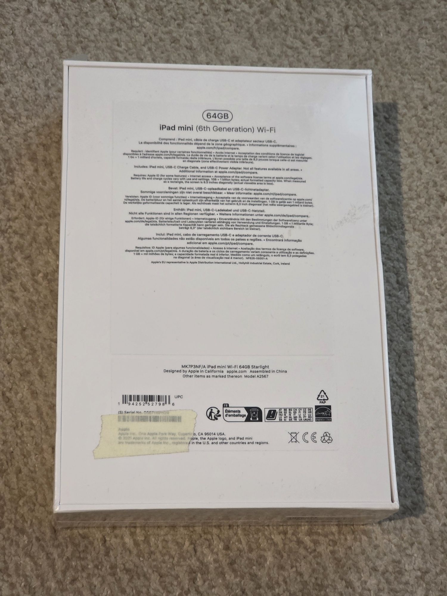 Apple iPad mini 6 8.3" (2021) 6th Gen Wifi, 64 GB Starlight