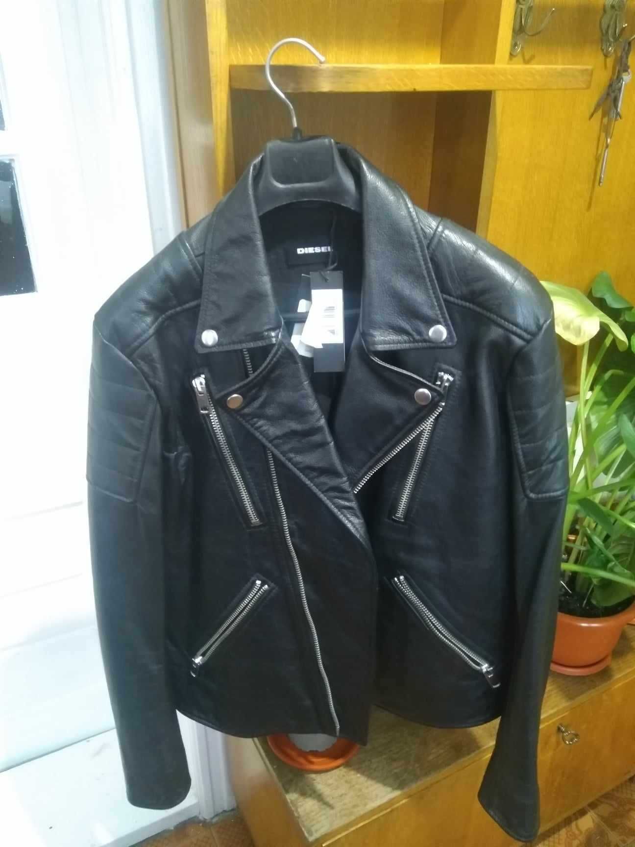 Diesel, Jacheta biker de piele Primus, Negru, XL