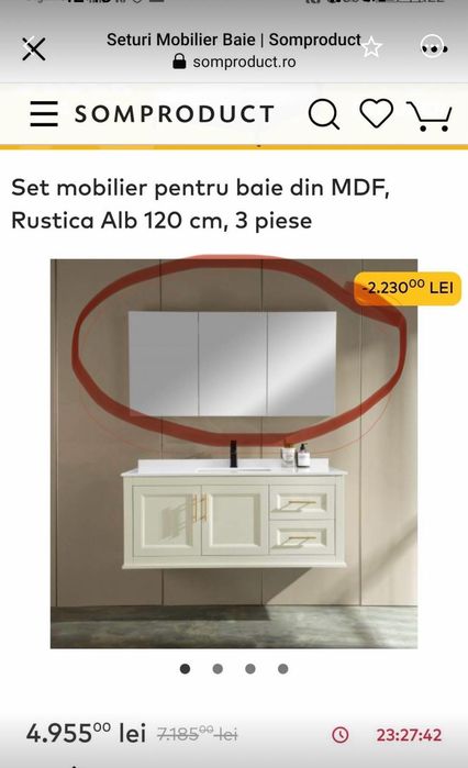 Vând Dulap baie MDF cu trei uși nou