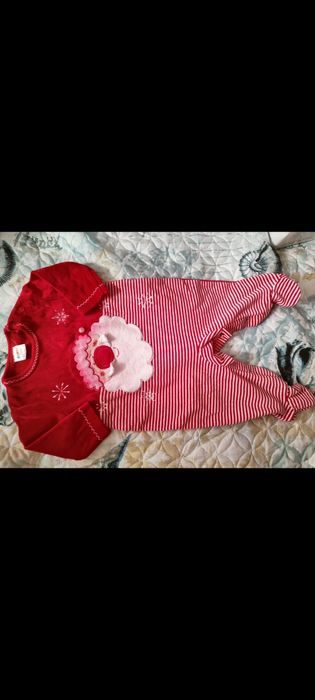 Коледен гащеризон+блузка 6-9 месеца