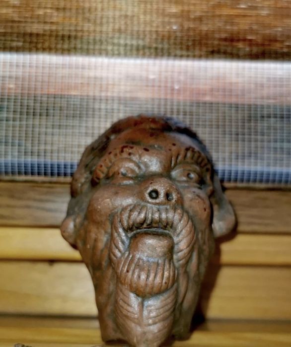 Антикварна автентична японска керамична маска глава бюст самурай фигур