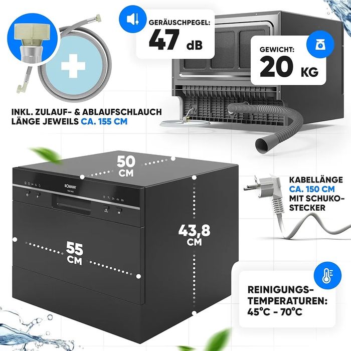 Нова мини/малка/компактна съдомиялна кубче Bomann 6  комплекта черна